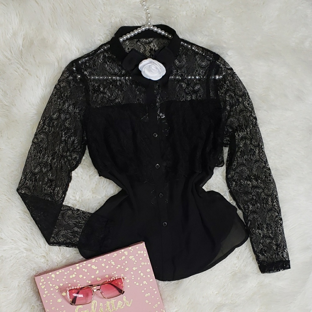 Lace Button Down Womens Blouse